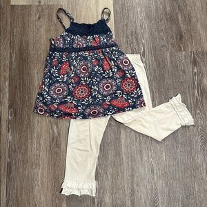 Old Navy Navy Floral Dress Top with Cream Leggings